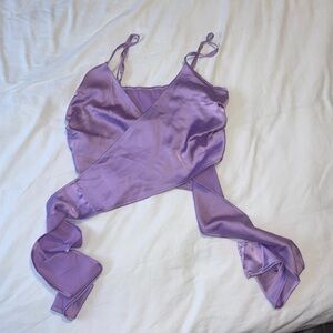 Cider Purple Satin Wrap Tie Top Size Small